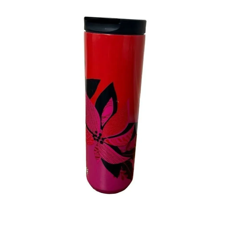 Starbucks Holiday 2021 Stainless Steel Tumbler Red Pink Poinsettia Floral 16 oz